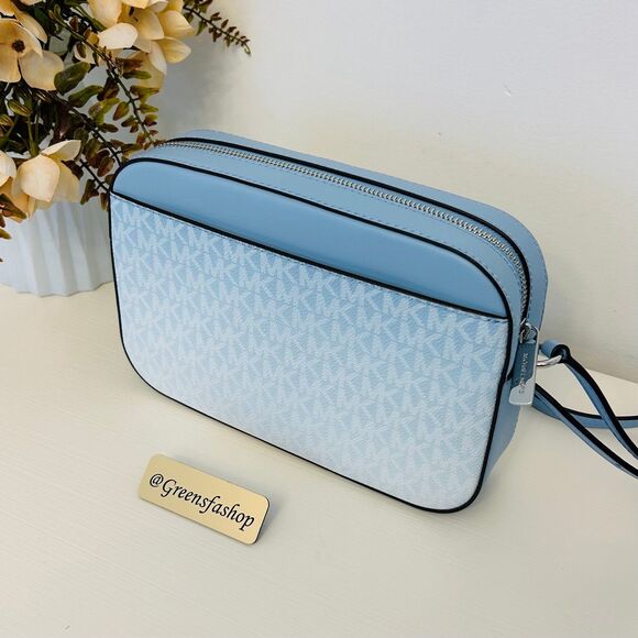 Michael Kors Purse Jet Set Ombré Signature Logo Crossbody Body Bag Lt Sky - Picture 6 of 10